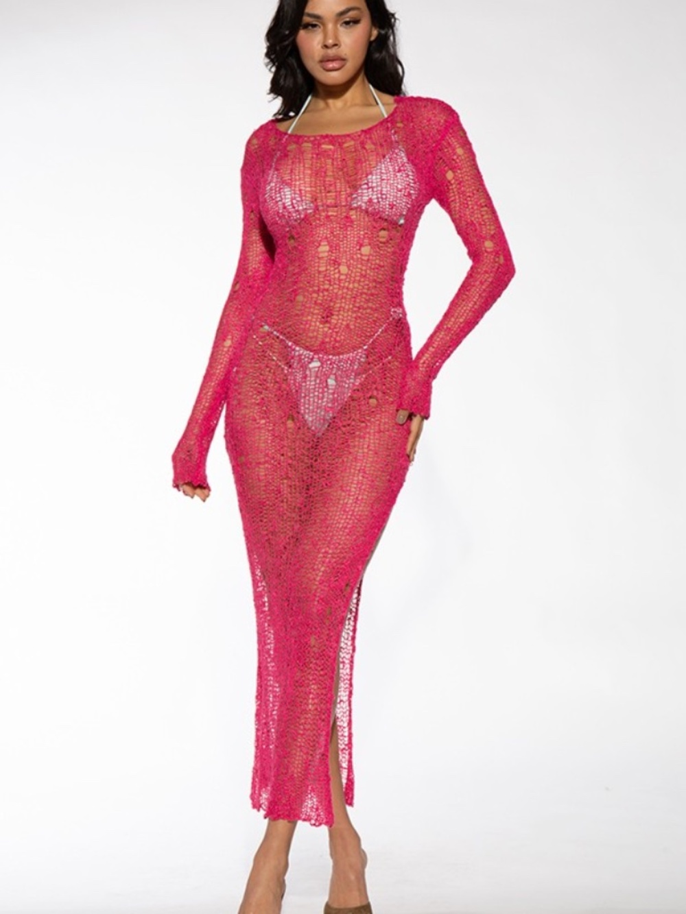GRUNGE SEE THROUGH KNIT MAXI BEACH COVER UP